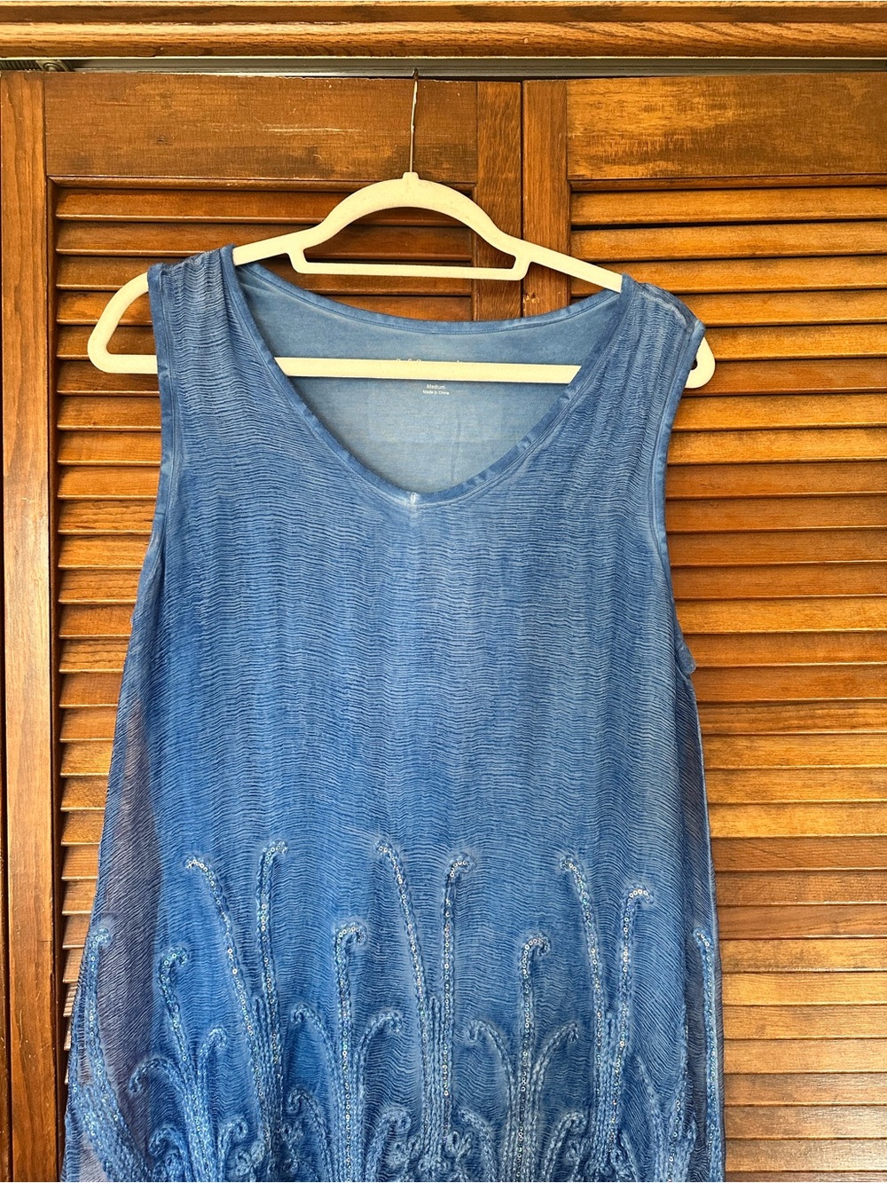 Soft Surroundings blue Silk Romance embroidered sequin tunic tank size Medium - Picture 5 of 10